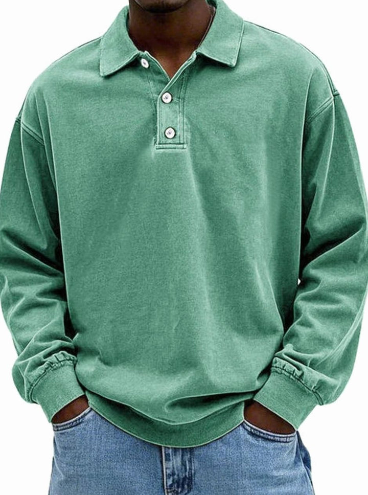Men's Vintage Relaxed-Fit Long Sleeve Polo Shirt - Green
