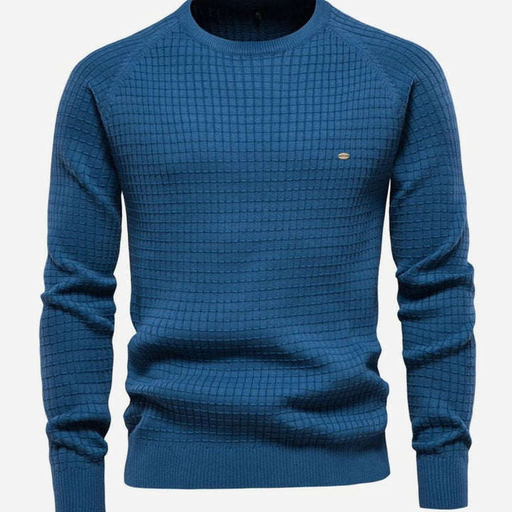 Men's Waffle-Knit Crewneck Casual Sweater Raglan Pullover - Blue