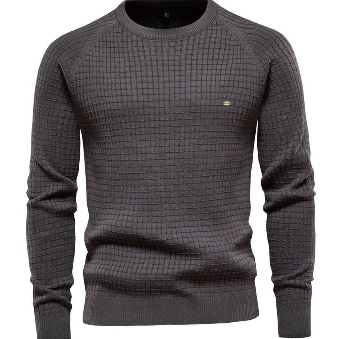 Men's Waffle-Knit Crewneck Casual Sweater Raglan Pullover - Dark Grey