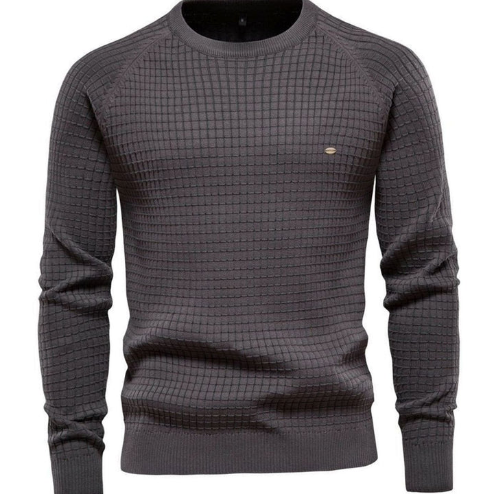 Men's Waffle-Knit Crewneck Casual Sweater Raglan Pullover - Dark Grey