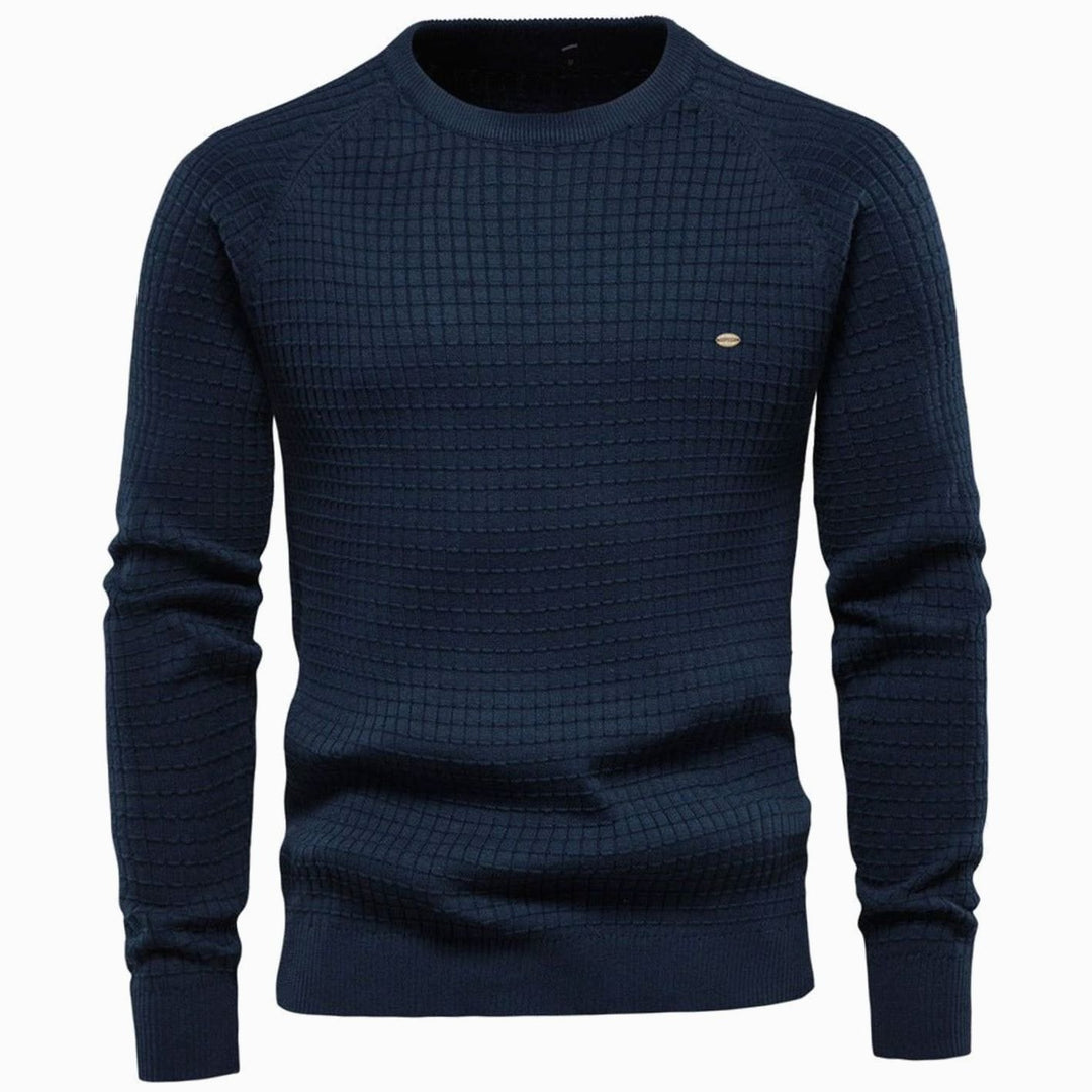 Men's Waffle-Knit Crewneck Casual Sweater Raglan Pullover - Navy Blue