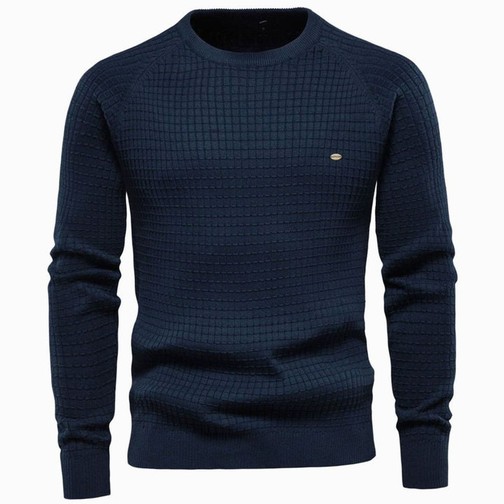 Men's Waffle-Knit Crewneck Casual Sweater Raglan Pullover - Navy Blue