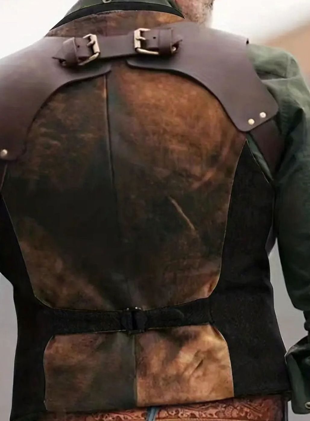 Men's Western Faux-Suede Button-Front Look Vest Leather Strap Accents