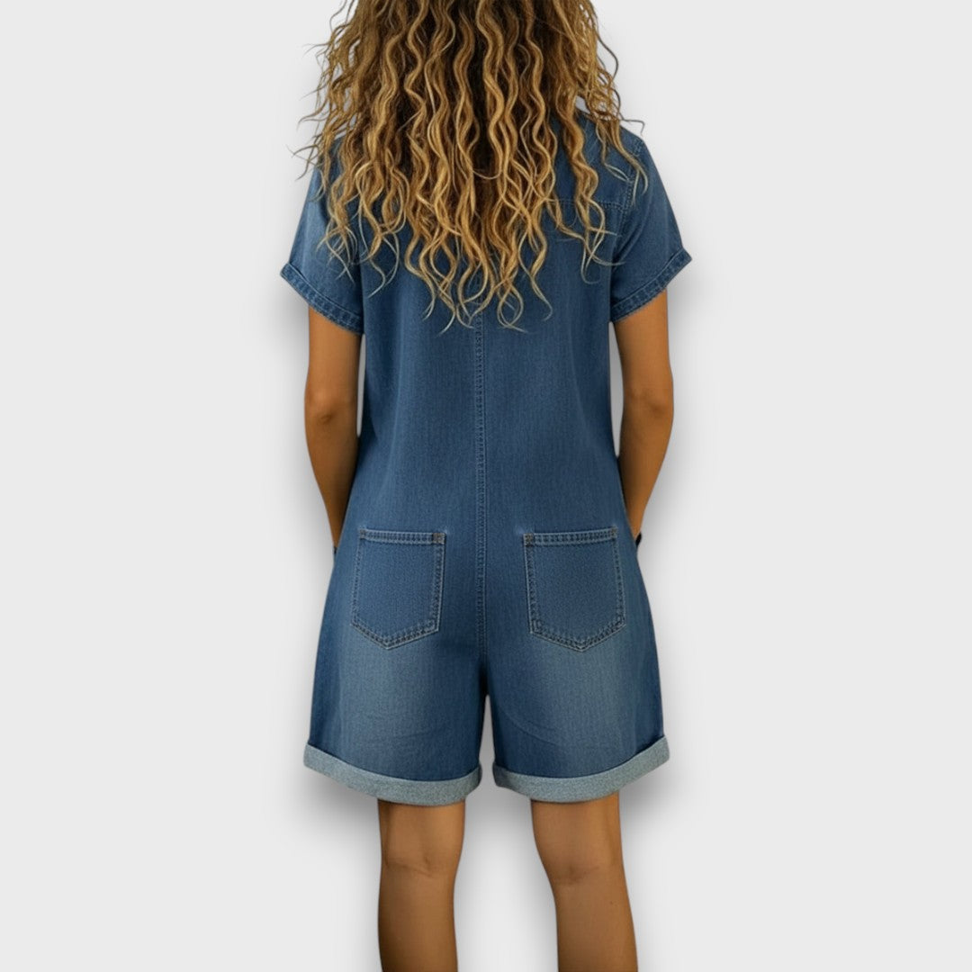 Joan | Vintage Short Cotton Denim-Look Overalls