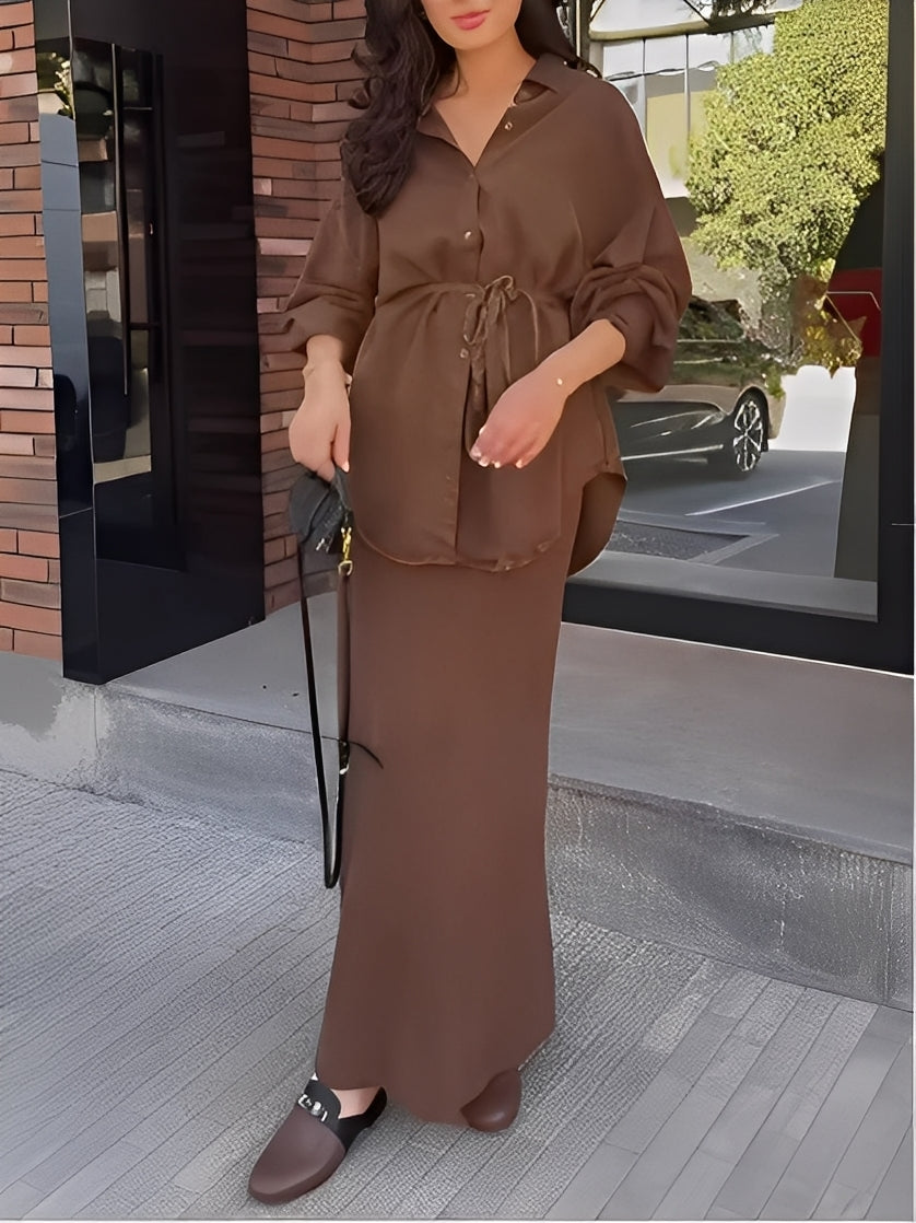 Lyca Tie-Drawstring Shirt and Skirt Set