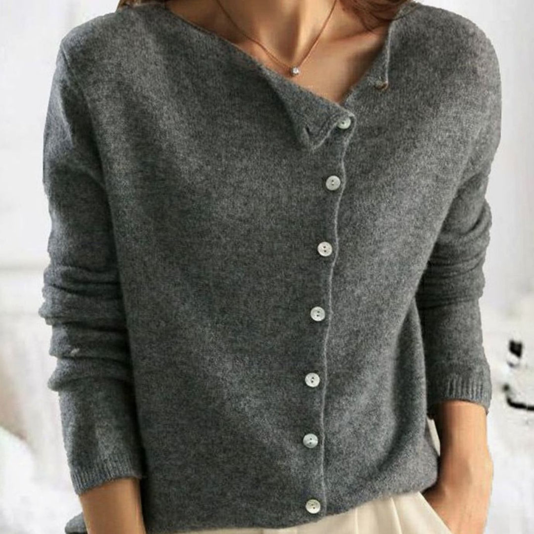 Women's Asymmetric V-Neck Button Sweater Knit Cardigan - Gray