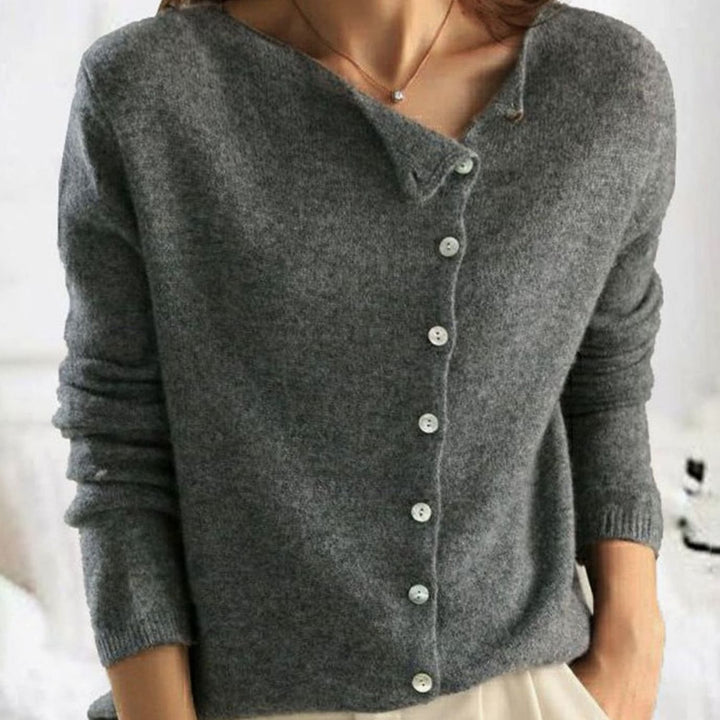 Women's Asymmetric V-Neck Button Sweater Knit Cardigan - Gray