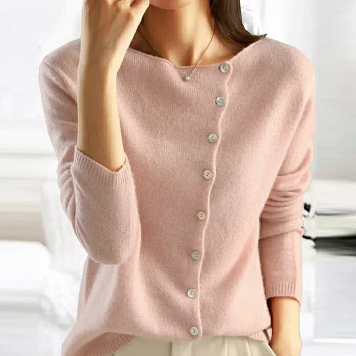 Women's Asymmetric V-Neck Button Sweater Knit Cardigan - Pink