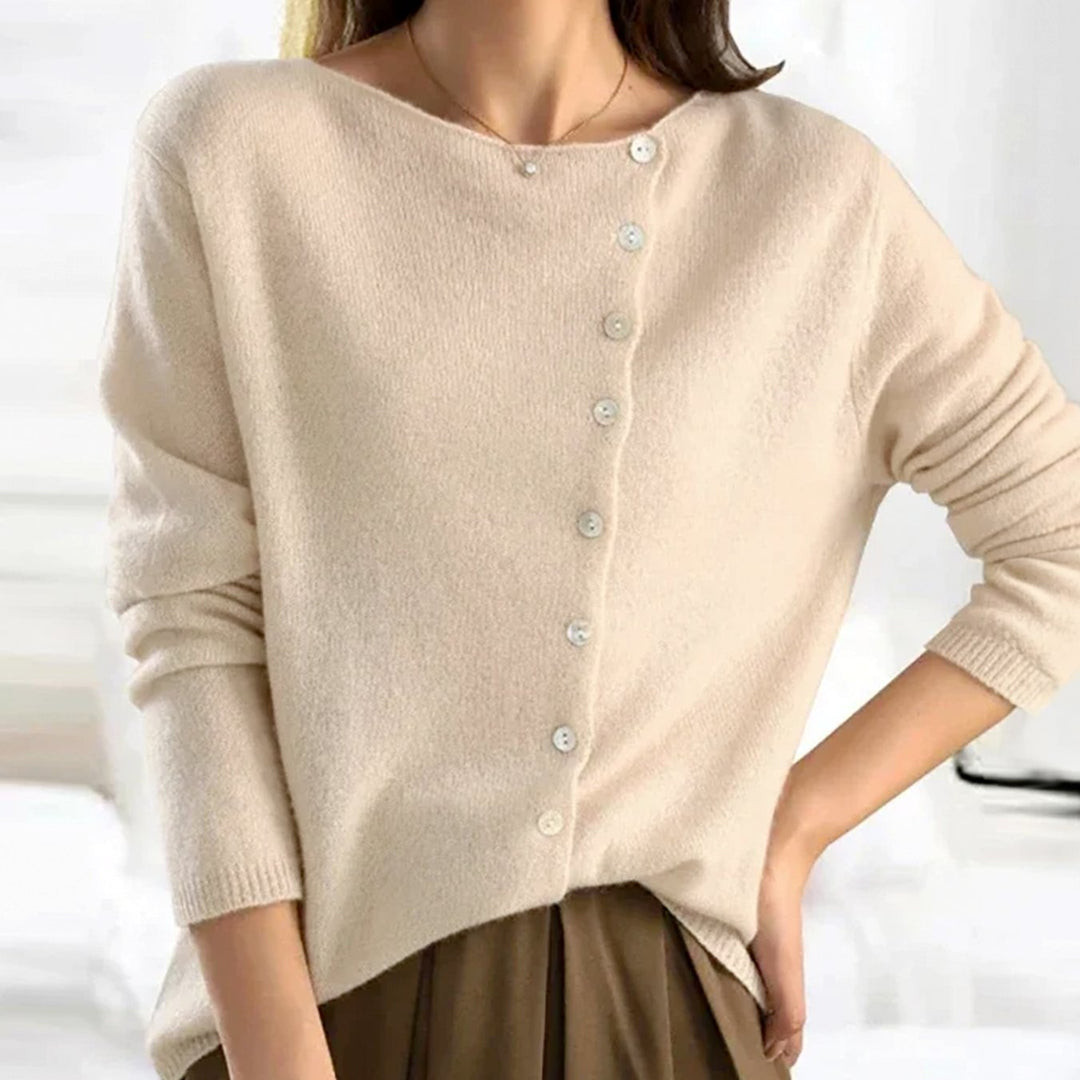 Women's Asymmetric V-Neck Button Sweater Knit Cardigan - Beige