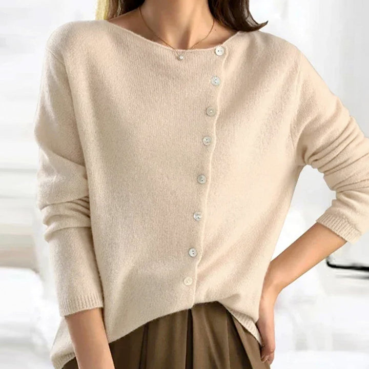 Women's Asymmetric V-Neck Button Sweater Knit Cardigan - Beige