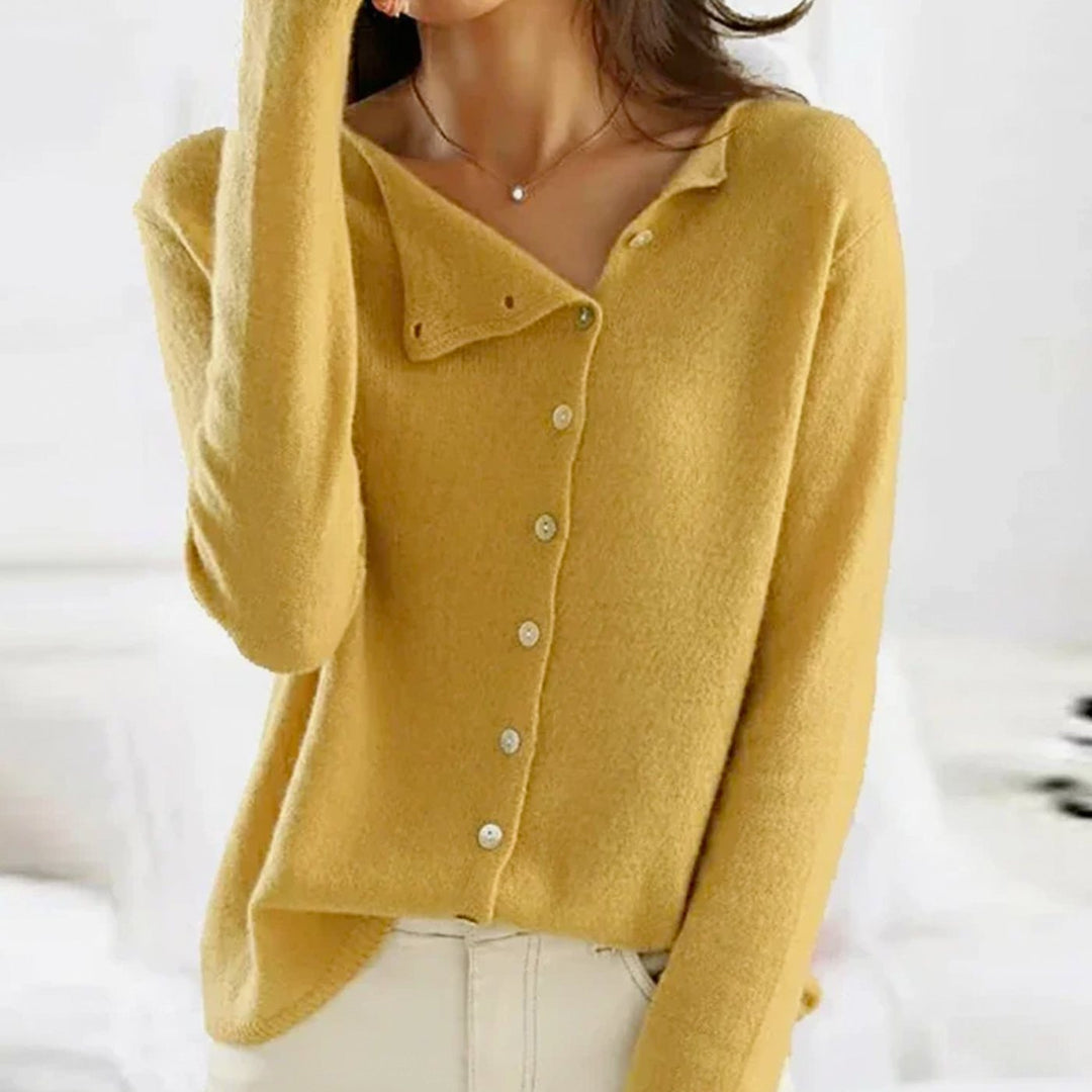 Women's Asymmetric V-Neck Button Sweater Knit Cardigan - Yellow