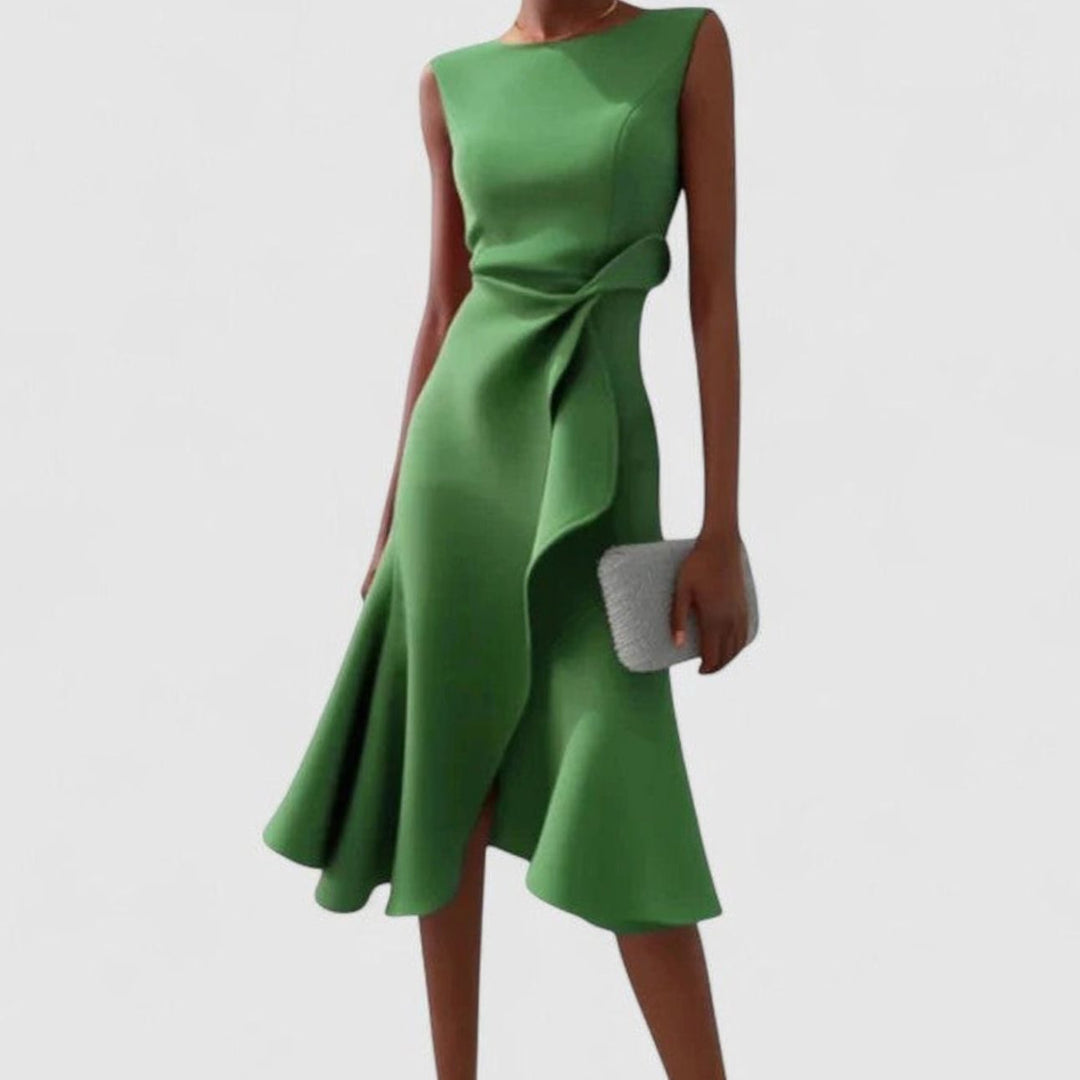 Women's Asymmetrical Draped Ruffle-Hem Midi Dress Special Occasions - Green