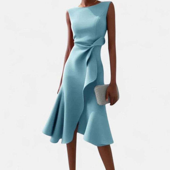 Women's Asymmetrical Draped Ruffle-Hem Midi Dress Special Occasions - Light Blue