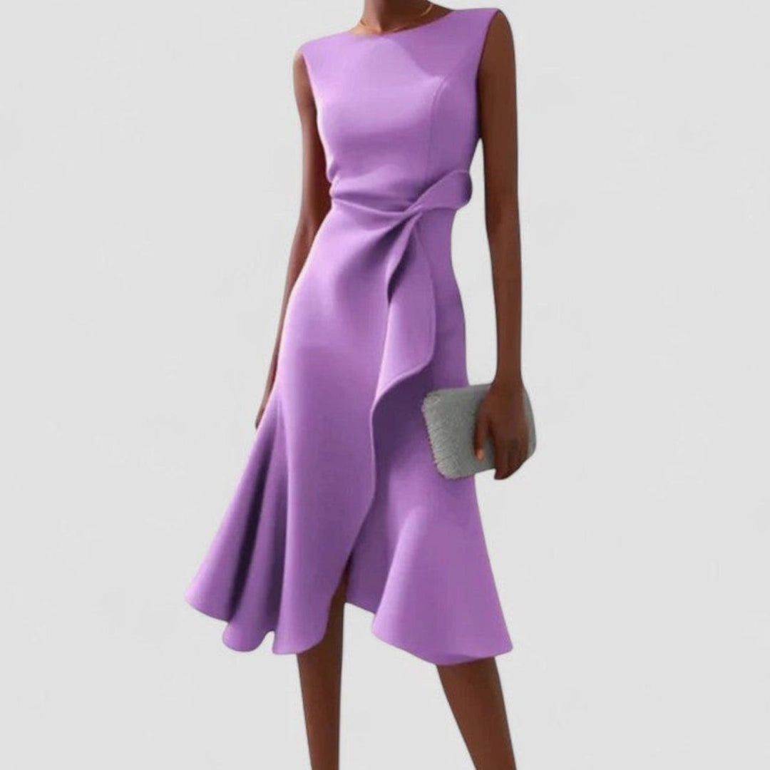 Women's Asymmetrical Draped Ruffle-Hem Midi Dress Special Occasions - Purple