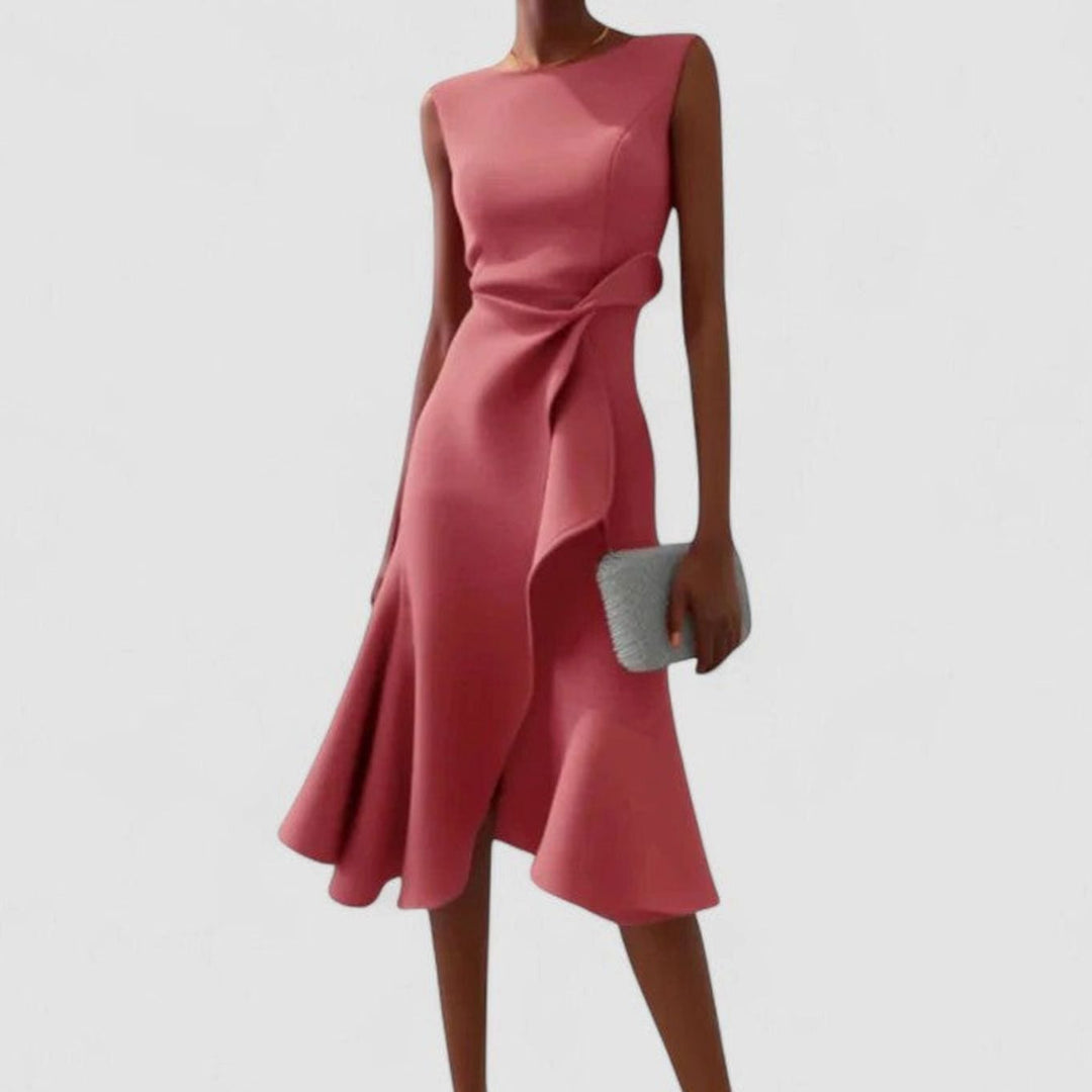 Women's Asymmetrical Draped Ruffle-Hem Midi Dress Special Occasions - Pink