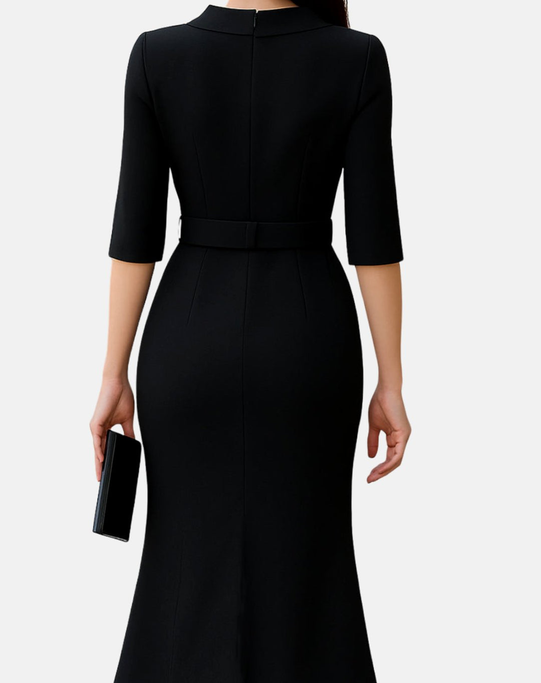 Women's Belted High-Neck Asymmetric-Hem Midi Dress