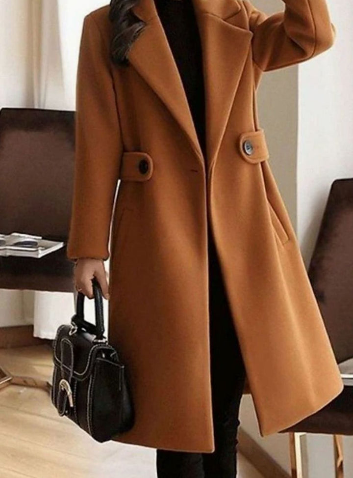 Women's Belted Longline Notch-Lapel Tailored Winter Coat - Brown
