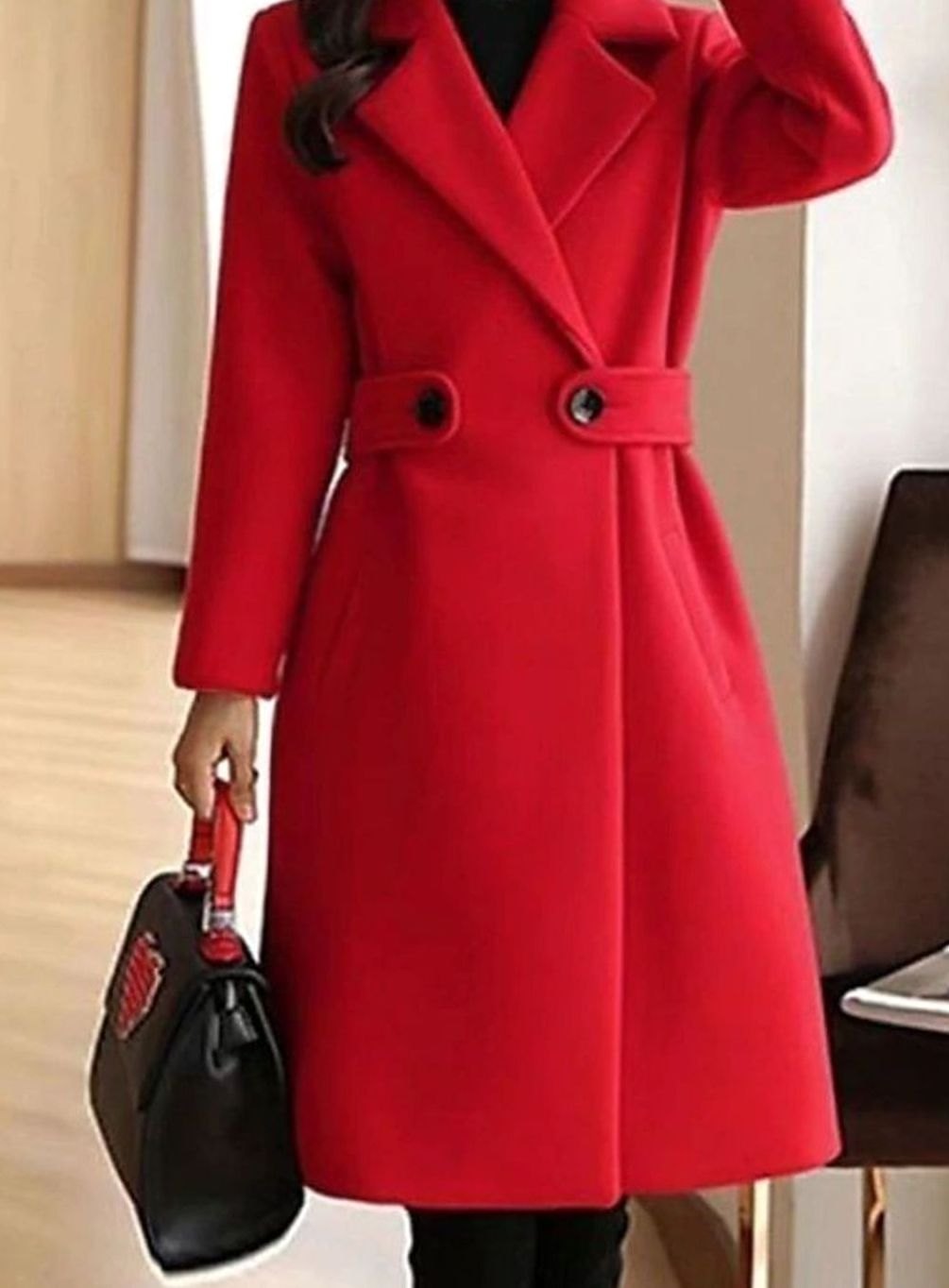 Women's Belted Longline Notch-Lapel Tailored Winter Coat