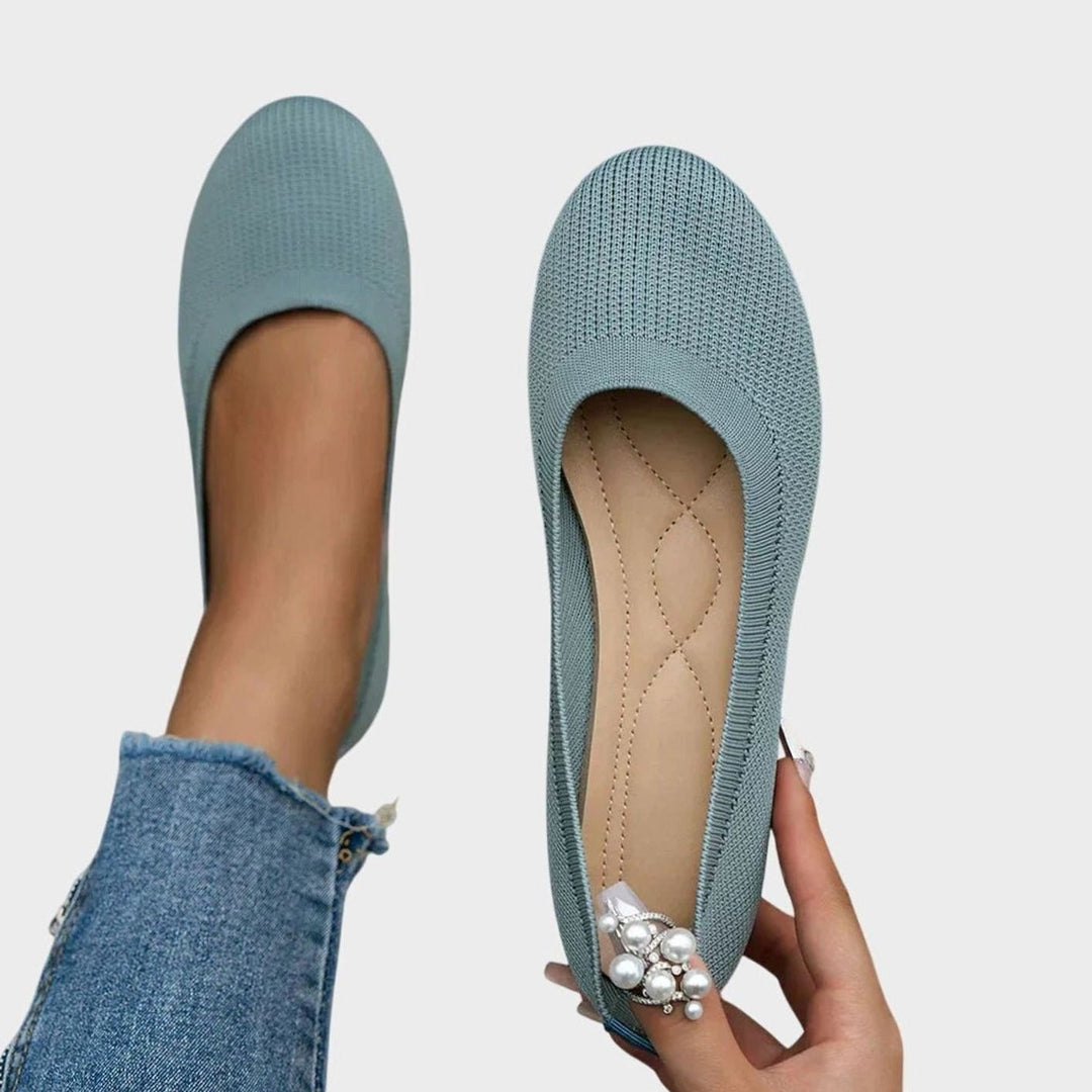 Women's Breathable Slip-On Knit Ballet Flats Orthopedic Support - Light Blue
