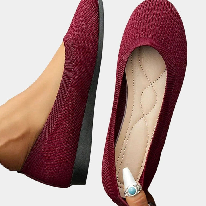 Women's Breathable Slip-On Knit Ballet Flats Orthopedic Support - Red
