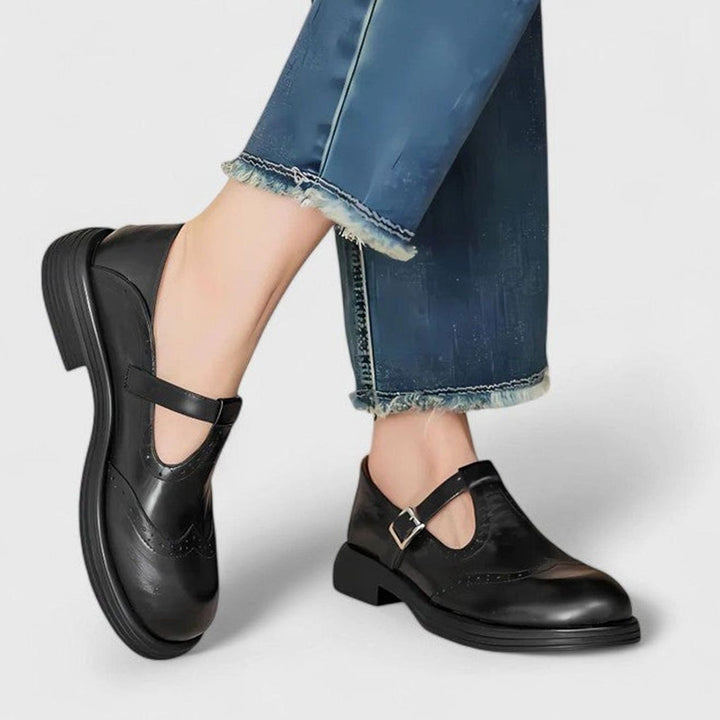 Women's Brogue T-Strap Mary Jane Shoes Orthopedic Non-Slip Sole - Black