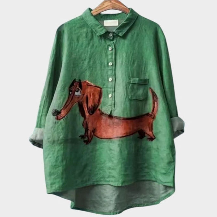 Women's Cartoon Dog Print Button-Down Everyday Blouse - Dog 5
