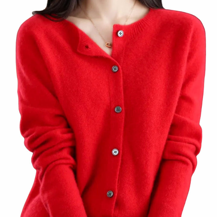 Women's Classic Crew-Neck Button Merino Wool Cardigan Sweater