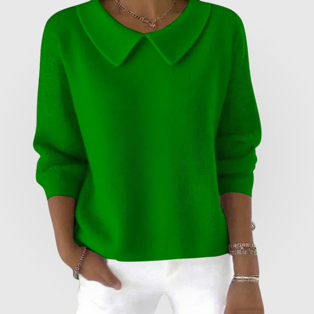 Women's Classic Sweater Peter Pan Collar Long-Sleeve Pullover - Green