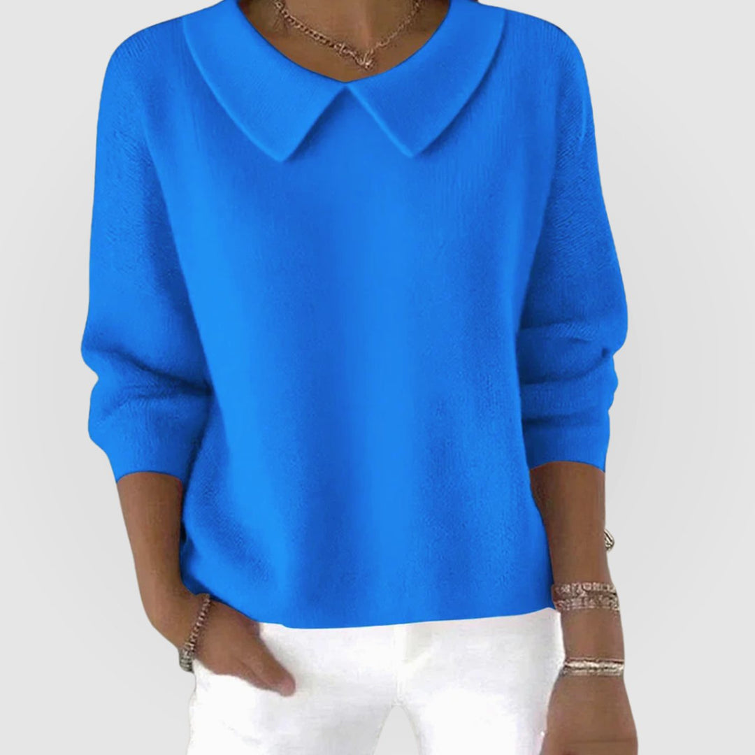 Women's Classic Sweater Peter Pan Collar Long-Sleeve Pullover - Blue