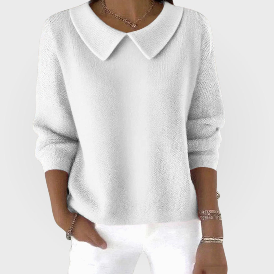 Women's Classic Sweater Peter Pan Collar Long-Sleeve Pullover - White
