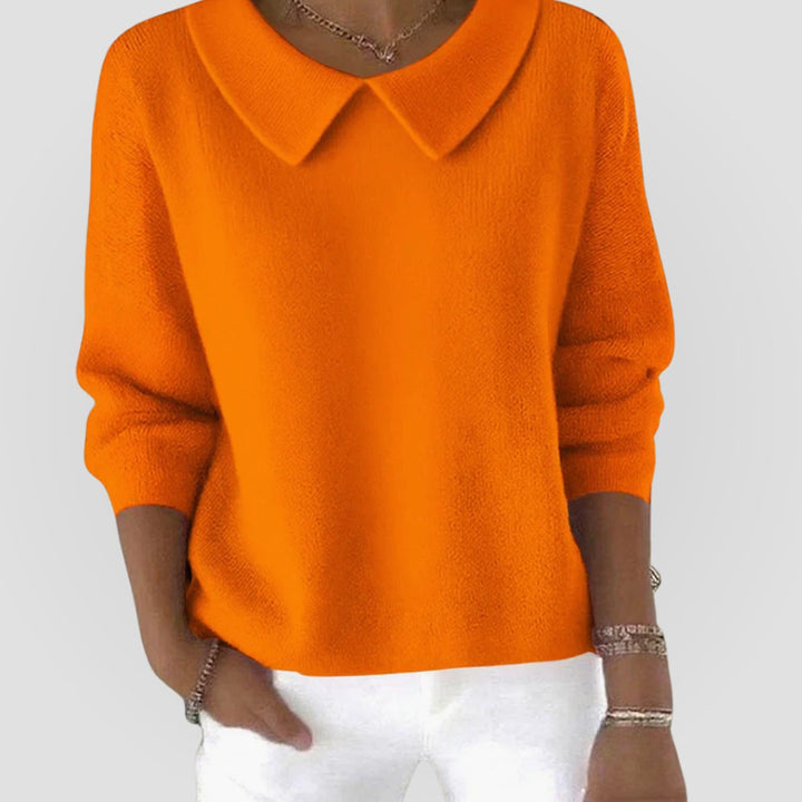 Women's Classic Sweater Peter Pan Collar Long-Sleeve Pullover - Orange