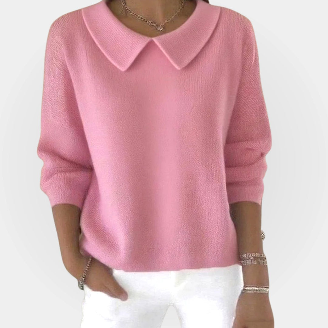 Women's Classic Sweater Peter Pan Collar Long-Sleeve Pullover - Pink