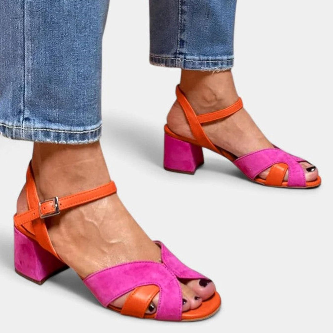 Women's Color-Block Ankle-Strap Block-Heel Sandals