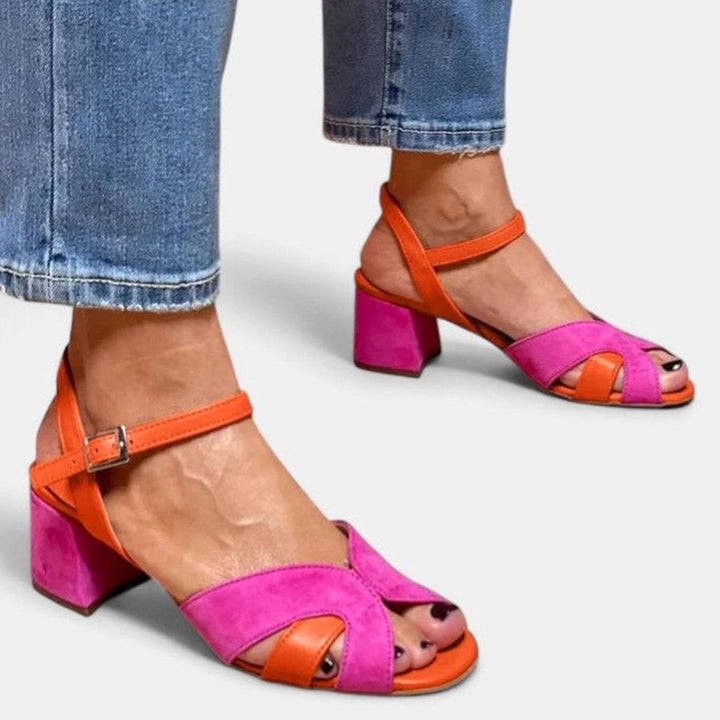 Women's Color-Block Ankle-Strap Block-Heel Sandals
