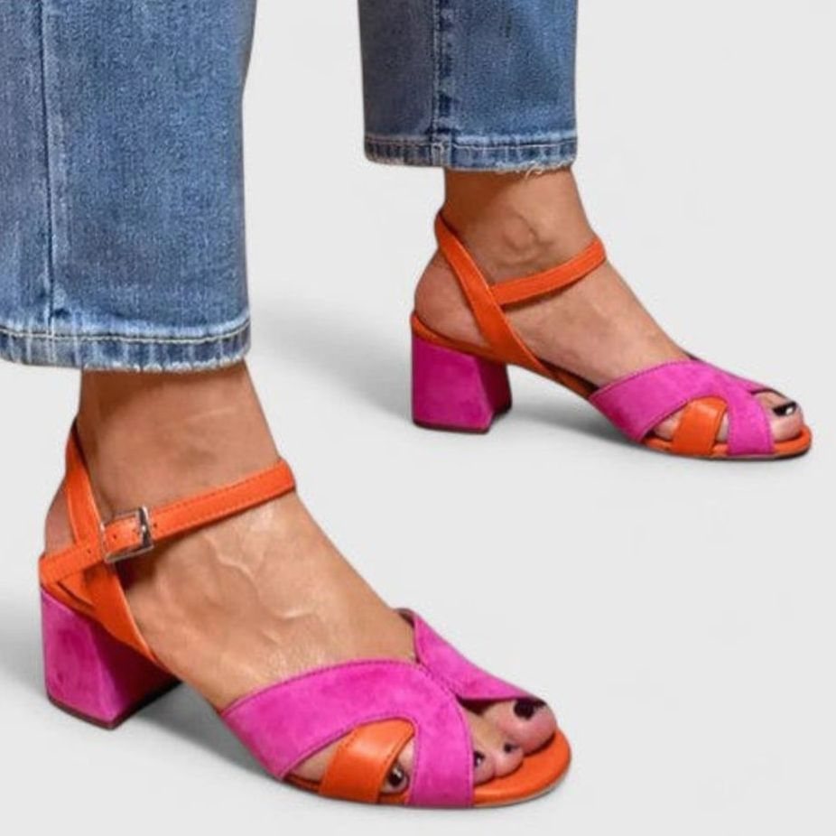 Women's Color-Block Ankle-Strap Block-Heel Sandals