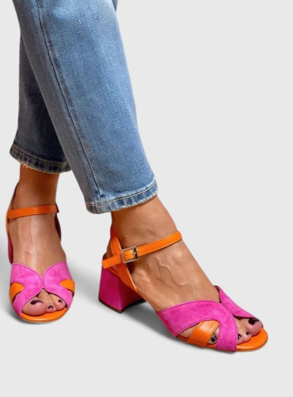 Women's Color-Block Ankle-Strap Block-Heel Sandals