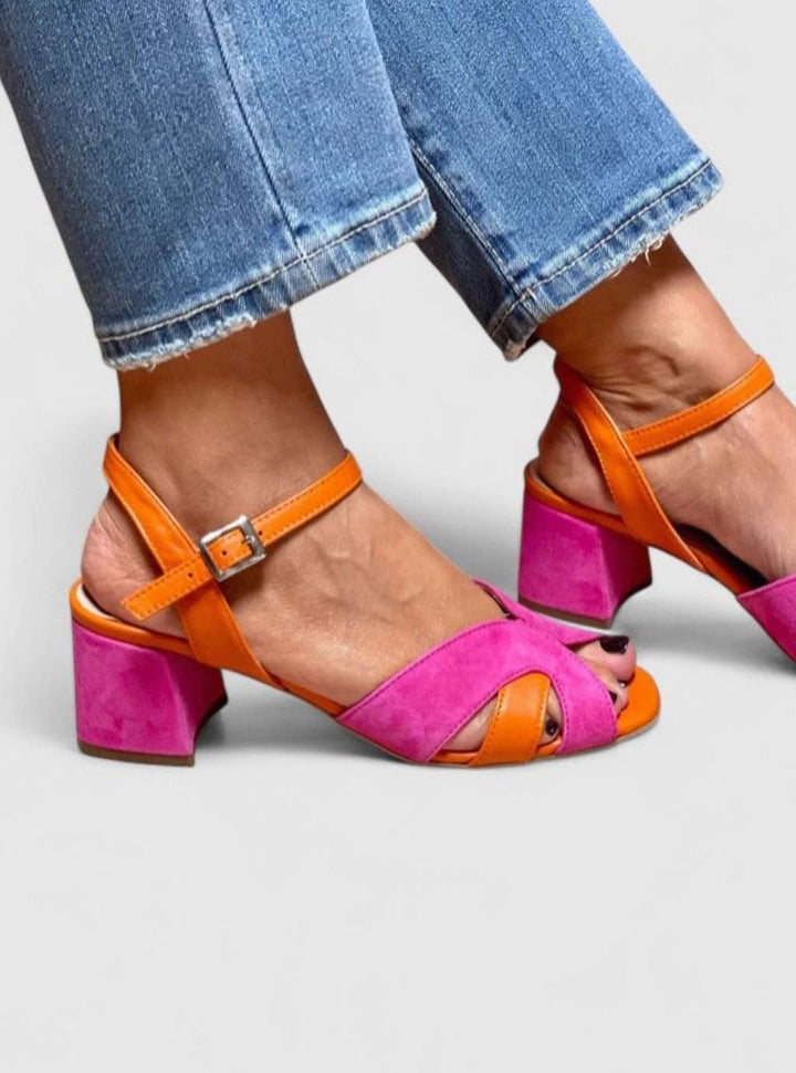 Women's Color-Block Ankle-Strap Block-Heel Sandals