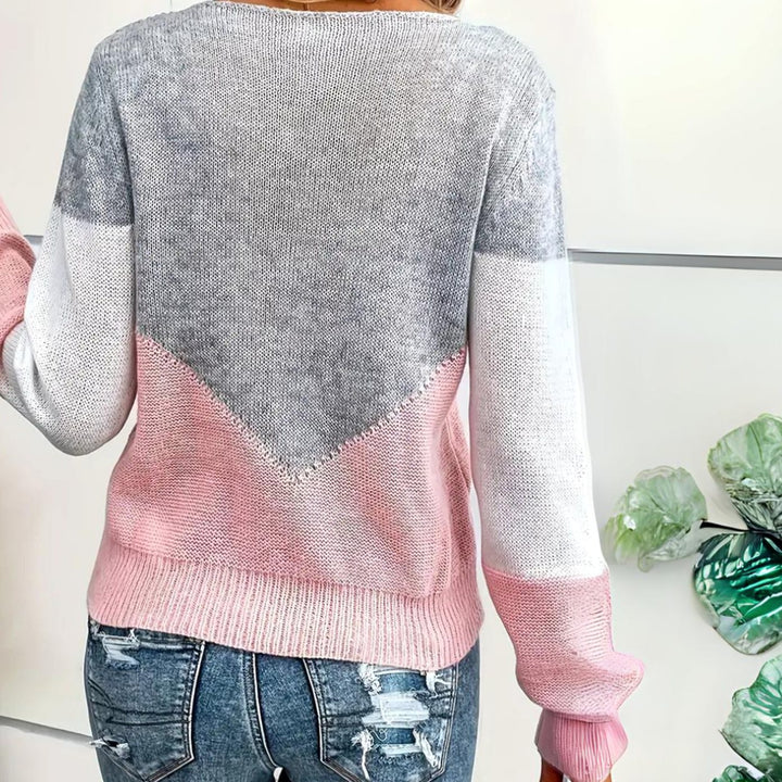 Women's Color Block Sweater Relaxed-Fit Mesh-Detail Pullover