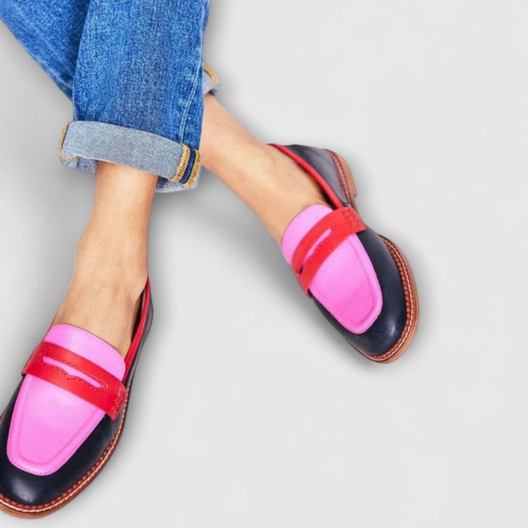 Women's Colorblock Slip-On Elegant Loafers Round-Toe Flats - Multicolored