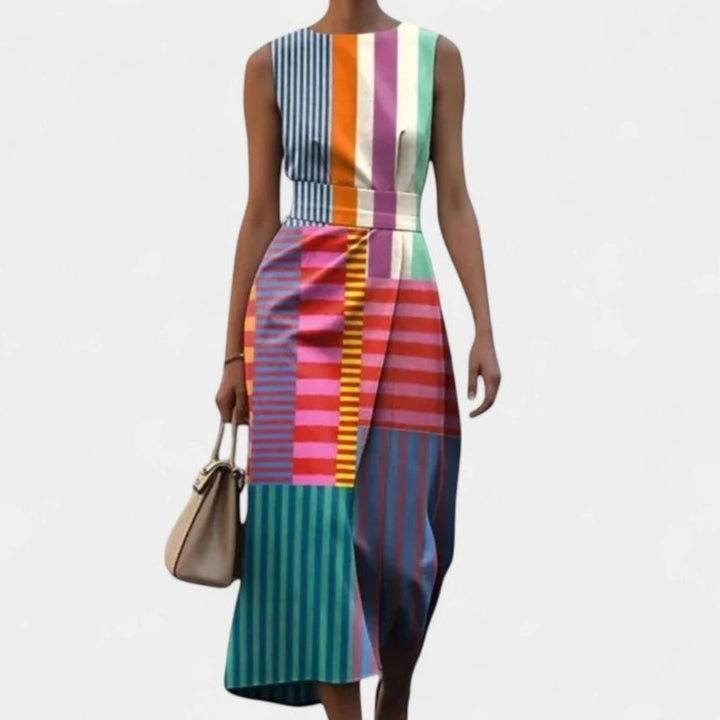 Women's Colorblock Striped Sleeveless Midi Dress - Multi-colored