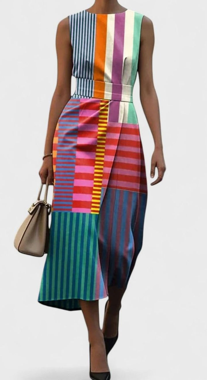 Women's Colorblock Striped Sleeveless Midi Dress