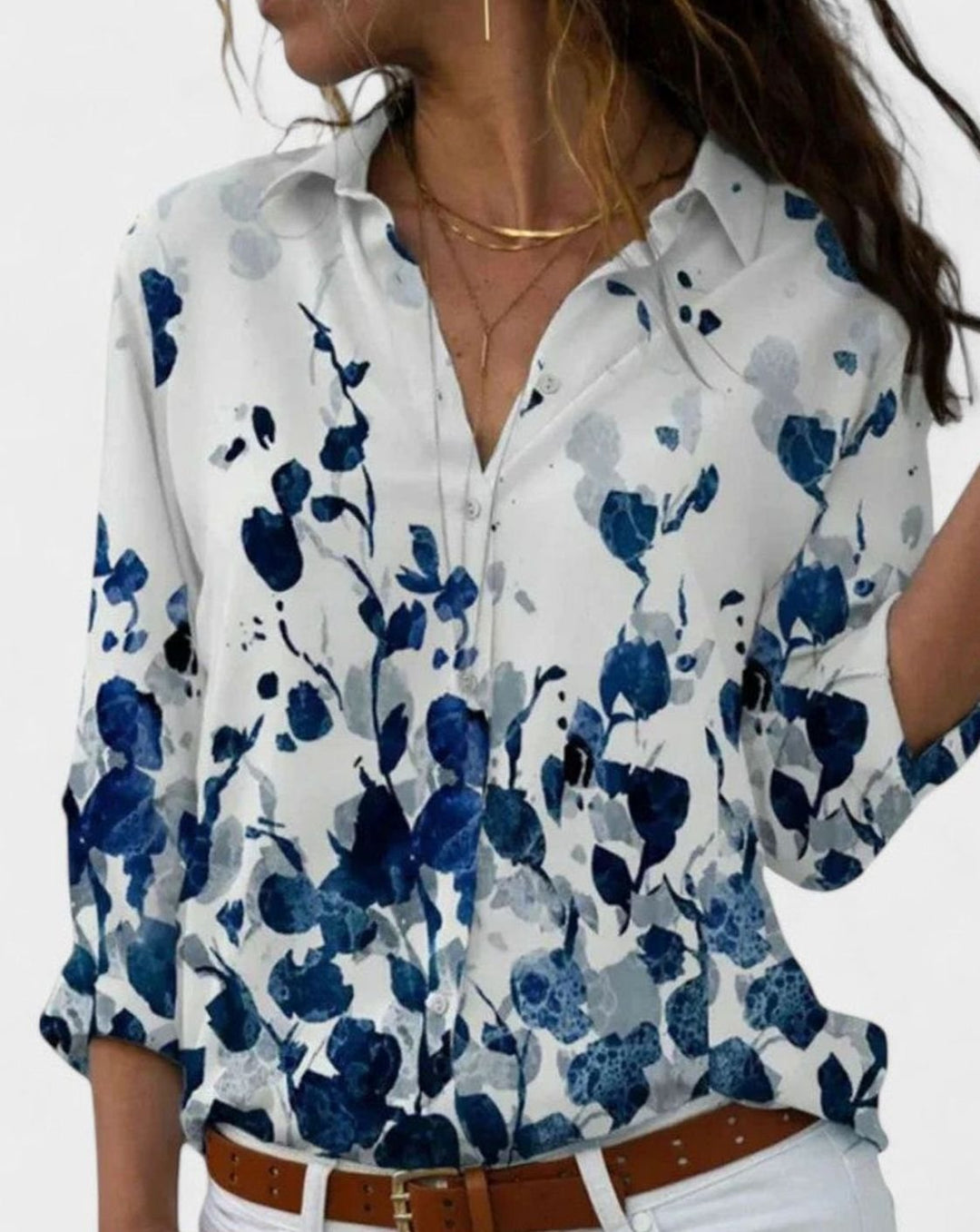 Women's Colorful Striped Button-Down Long-Sleeve Elegant Blouse - Sky Blue