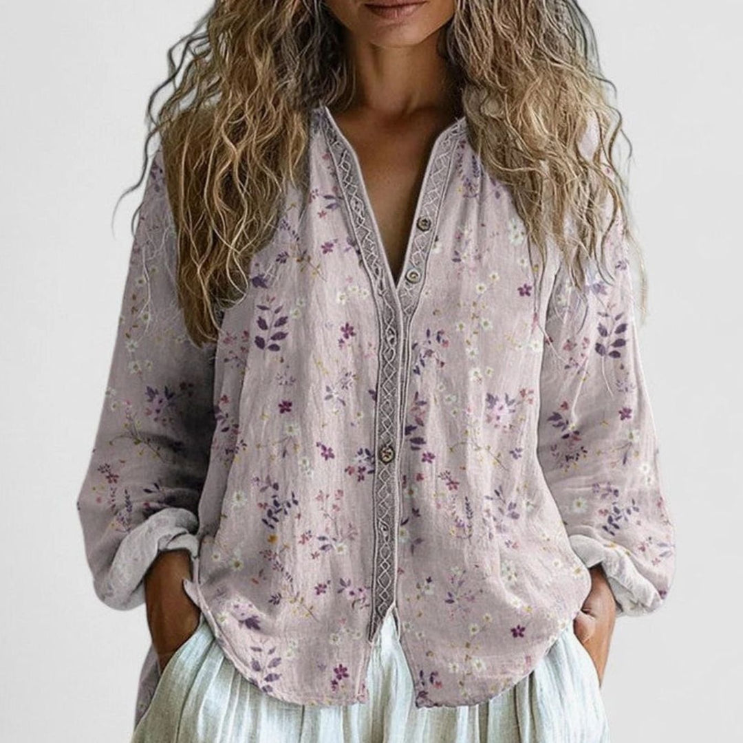 Women's Comfortable Blouse Boho Dragonfly-Print Button-Front Top - Pink