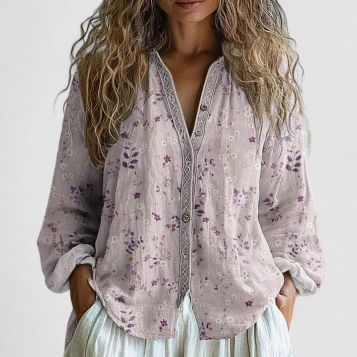 Women's Comfortable Blouse Boho Dragonfly-Print Button-Front Top - Pink