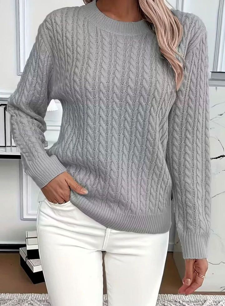 Women's Comfortable Cable-Knit Crewneck Sweater - Gray