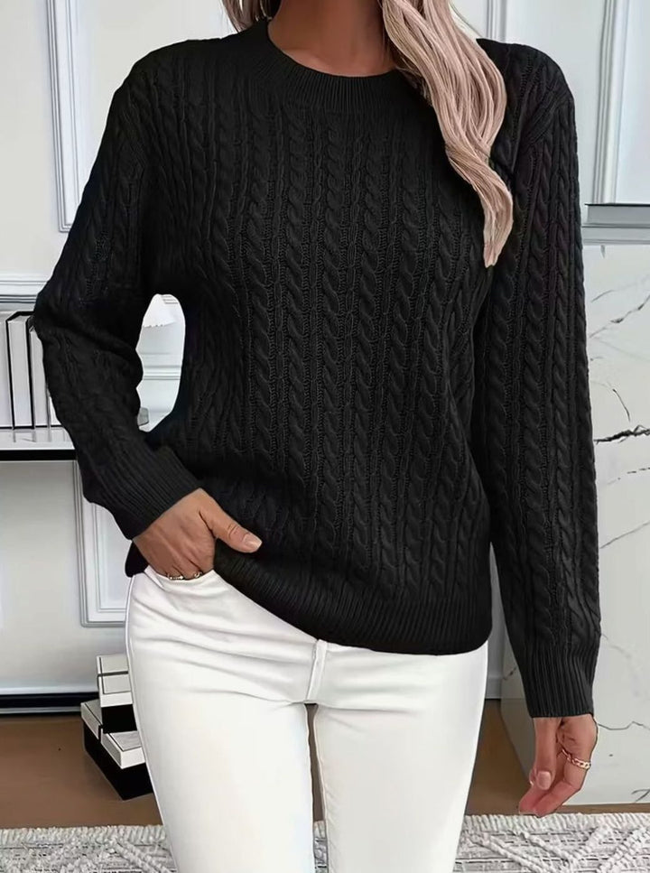 Women's Comfortable Cable-Knit Crewneck Sweater - Black