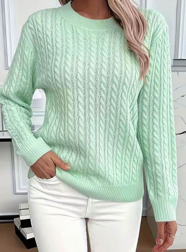 Women's Comfortable Cable-Knit Crewneck Sweater - Green