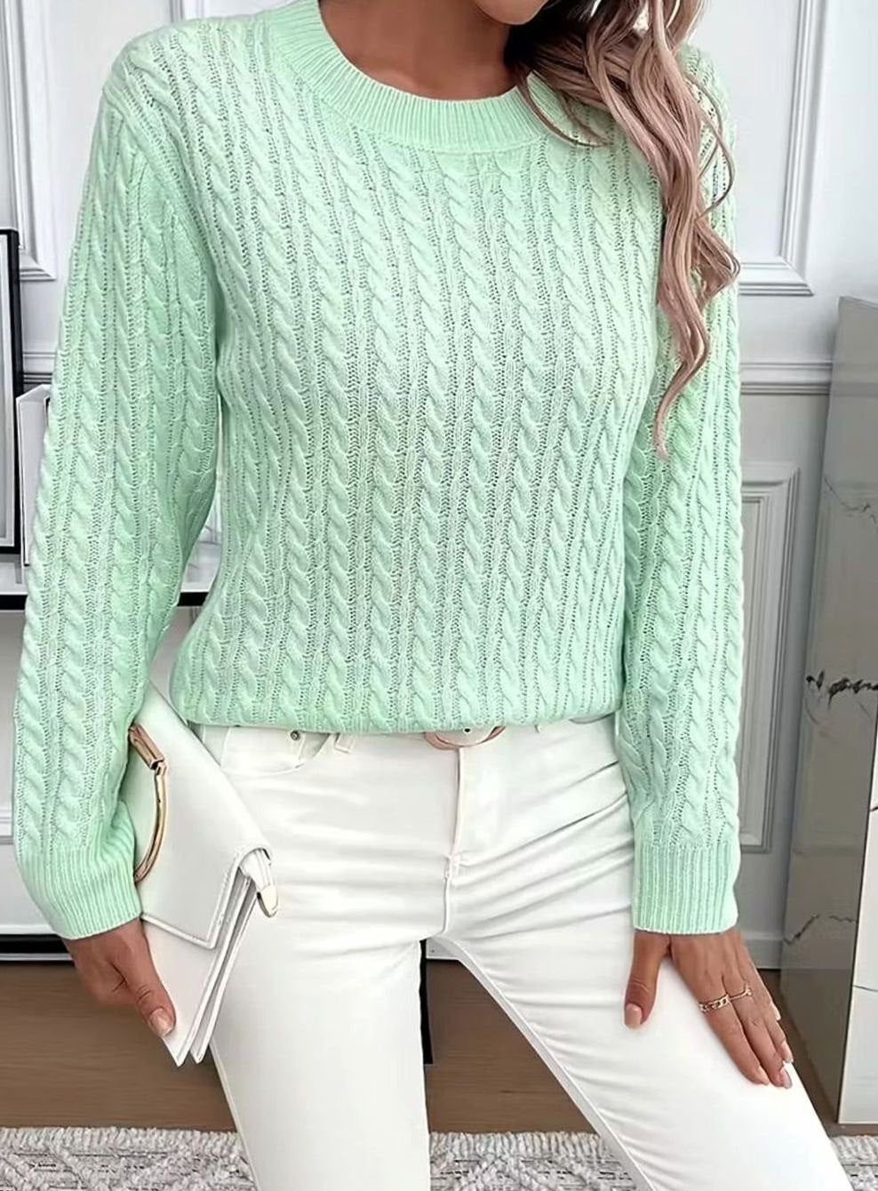 Women's Comfortable Cable-Knit Crewneck Sweater