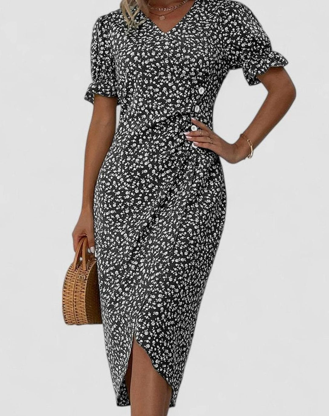 Women's Comfortable Floral Button-Front Midi Dress