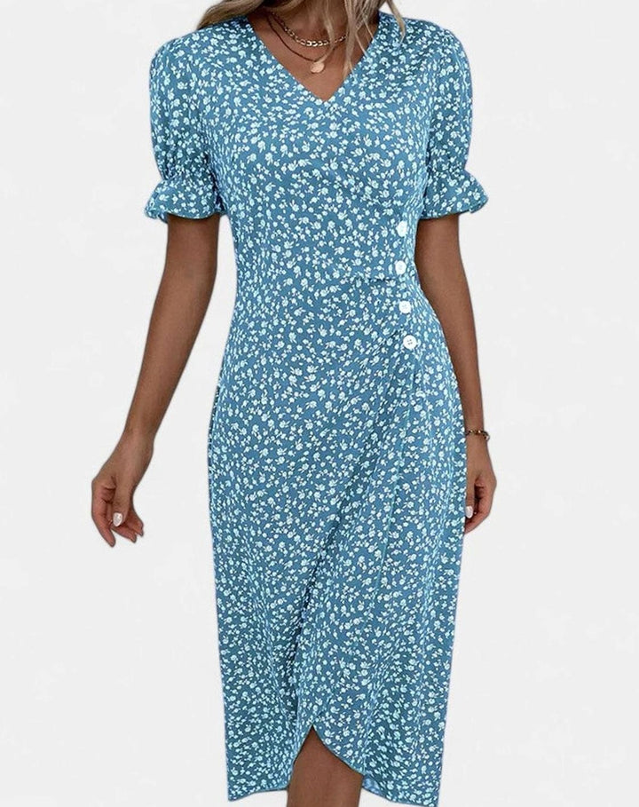 Women's Comfortable Floral Button-Front Midi Dress